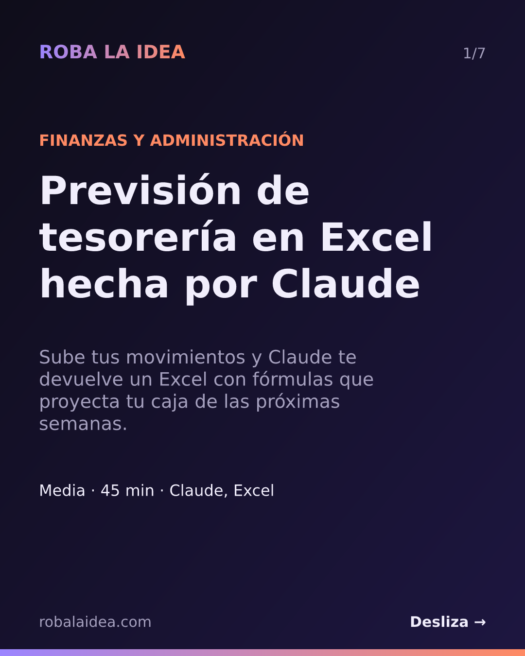 Portada de la ficha de este caso: Previsión de tesorería en Excel hecha por Claude